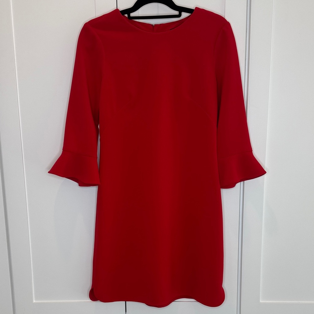 Ann Taylor Red Long Sleeve Ruffle-Sleeve Dress
